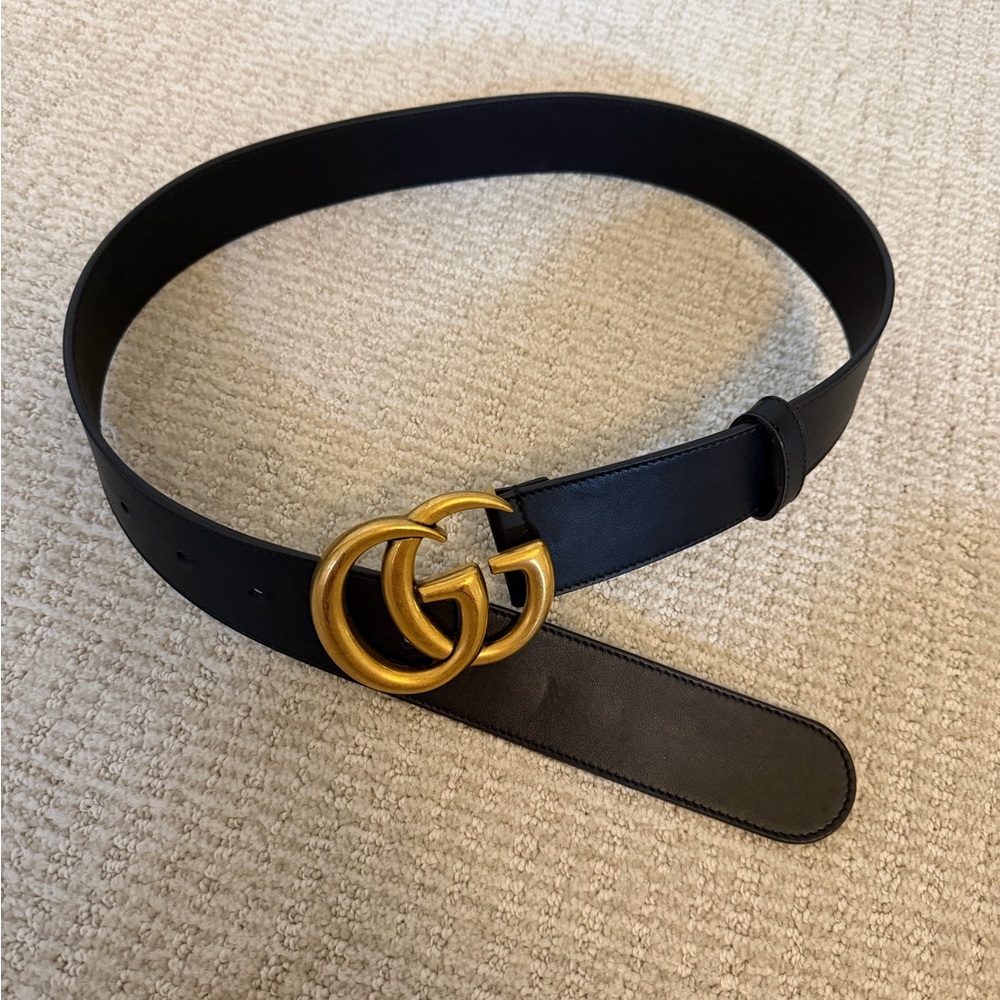 Gucci Black Leather Belt with Gold Buckle